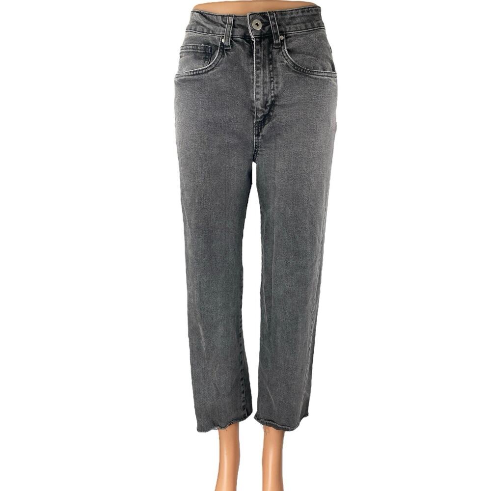 Cotton On Women's Black Frayed Raw Hem Stretch Straight Leg Denim Jeans Pants 4